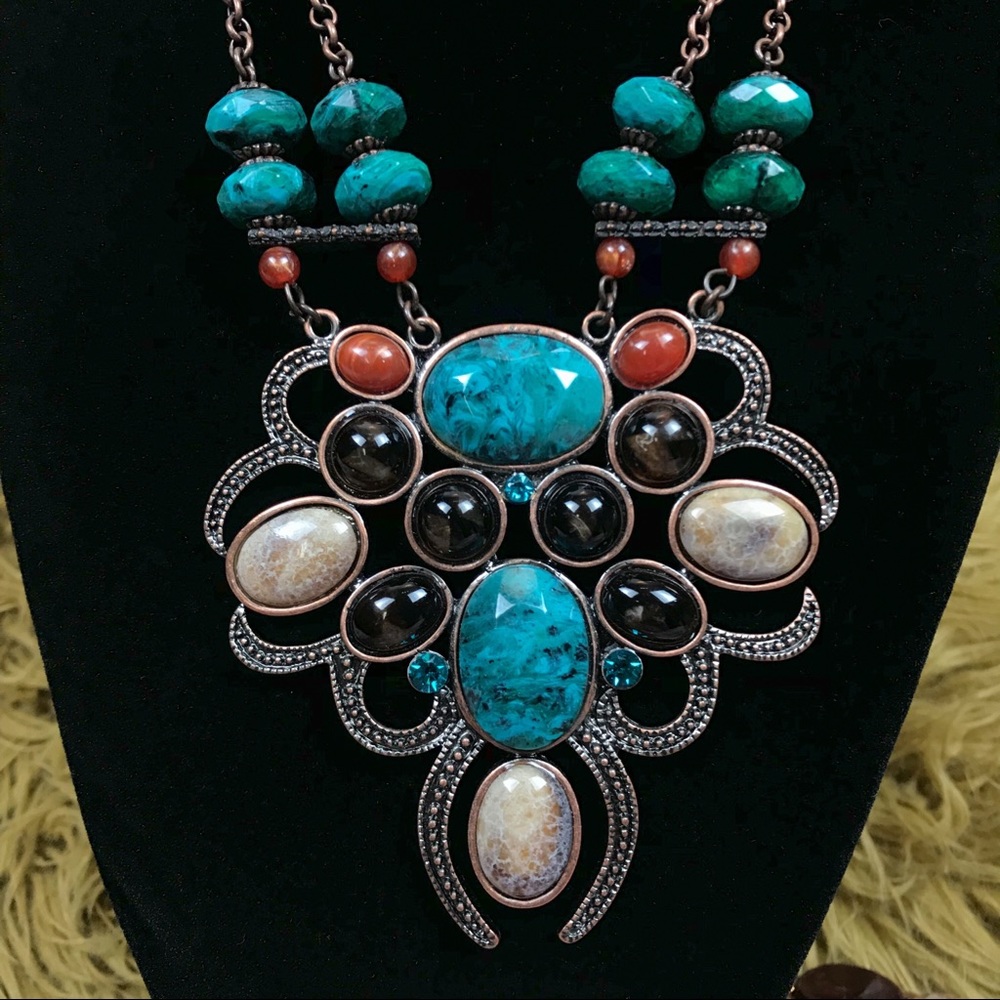 Multi Stone Turquoise Boho Statement Necklace - image 2